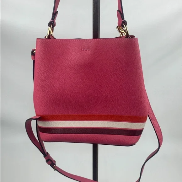 Coach Small Town Bucket Bag crossbody Pink White Red Striped Gold Zip pocket - Picture 2 of 16